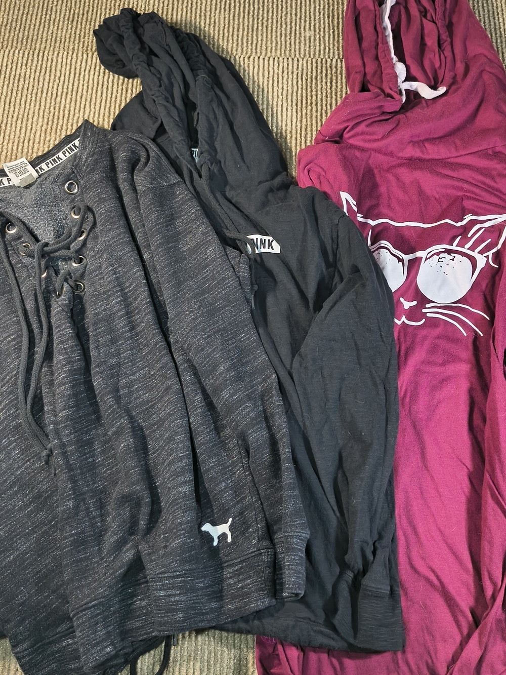Women's Hoodie Sweatshirt Bundle Pink And Cat Hoodie Size S Baggy Black Lot Of 3